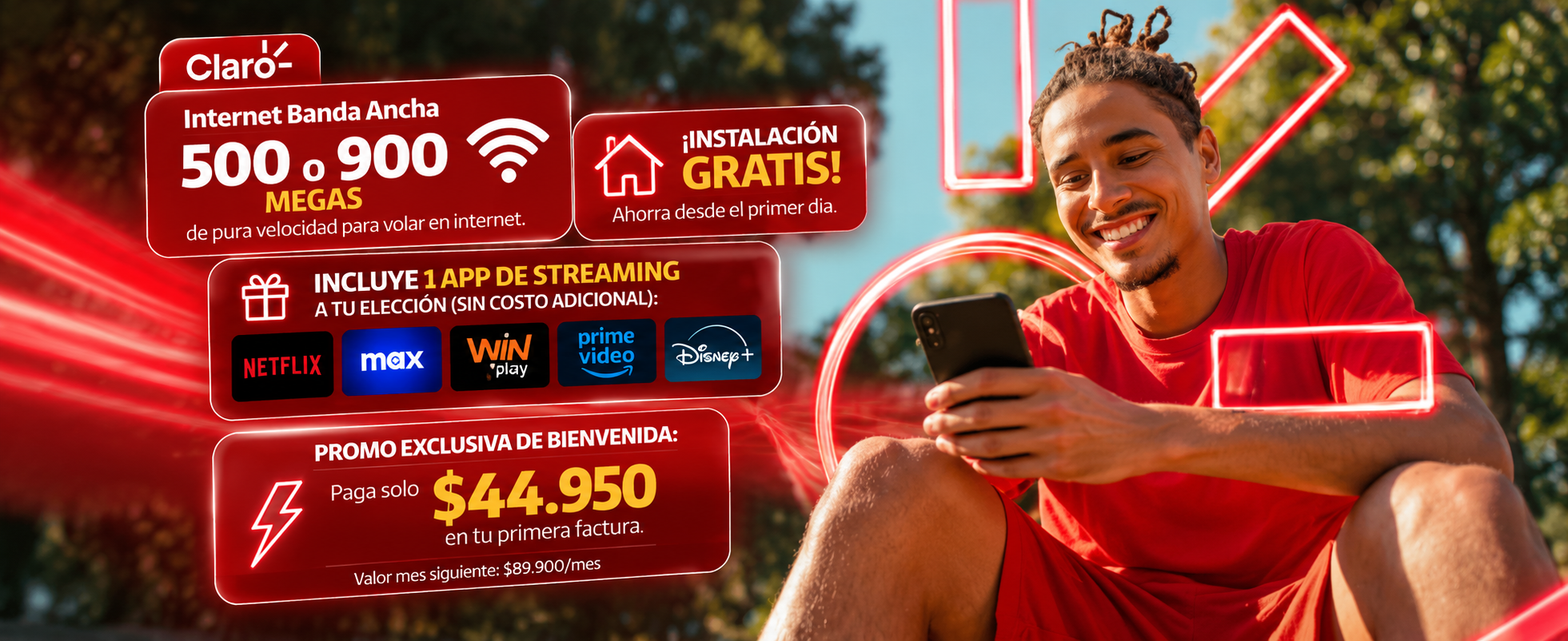 Campaña Claro Hogar sobre internet de 500 o 900 megas y entretenimiento